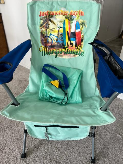 Margaritaville Chairs shows ice cold container and cup holder and carrier